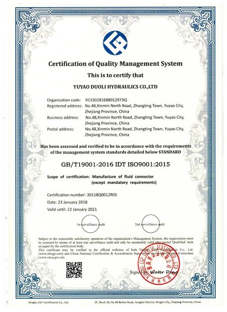 Porcellana YUYAO DUOLI HYDRAULICS CO.,LTD. Certificazioni
